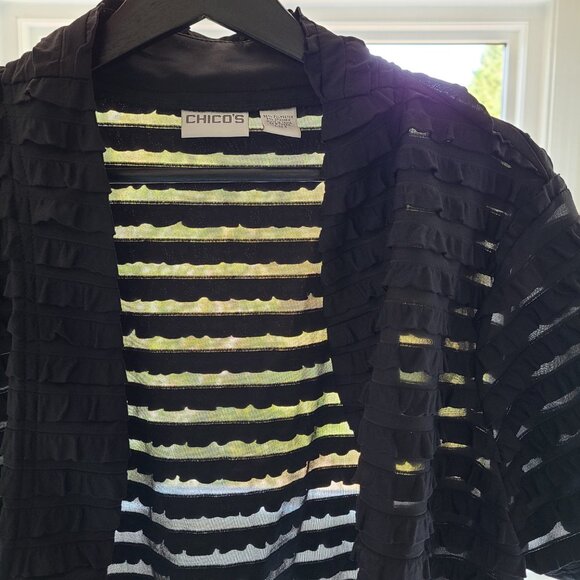 Chico's Open Front Top 3 = XL Black Ruffles Topper Bolero Shrug Witchcore Sheer - Picture 2 of 9